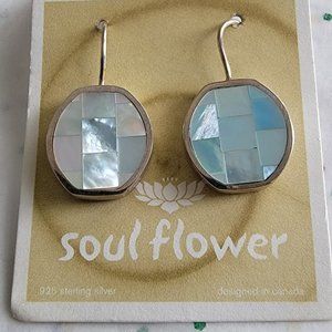 NEW SHADES OF BLUE MOSAIC MOP SHELL IN STERLING SILVER HOOK EARRINGS SOULFLOWER